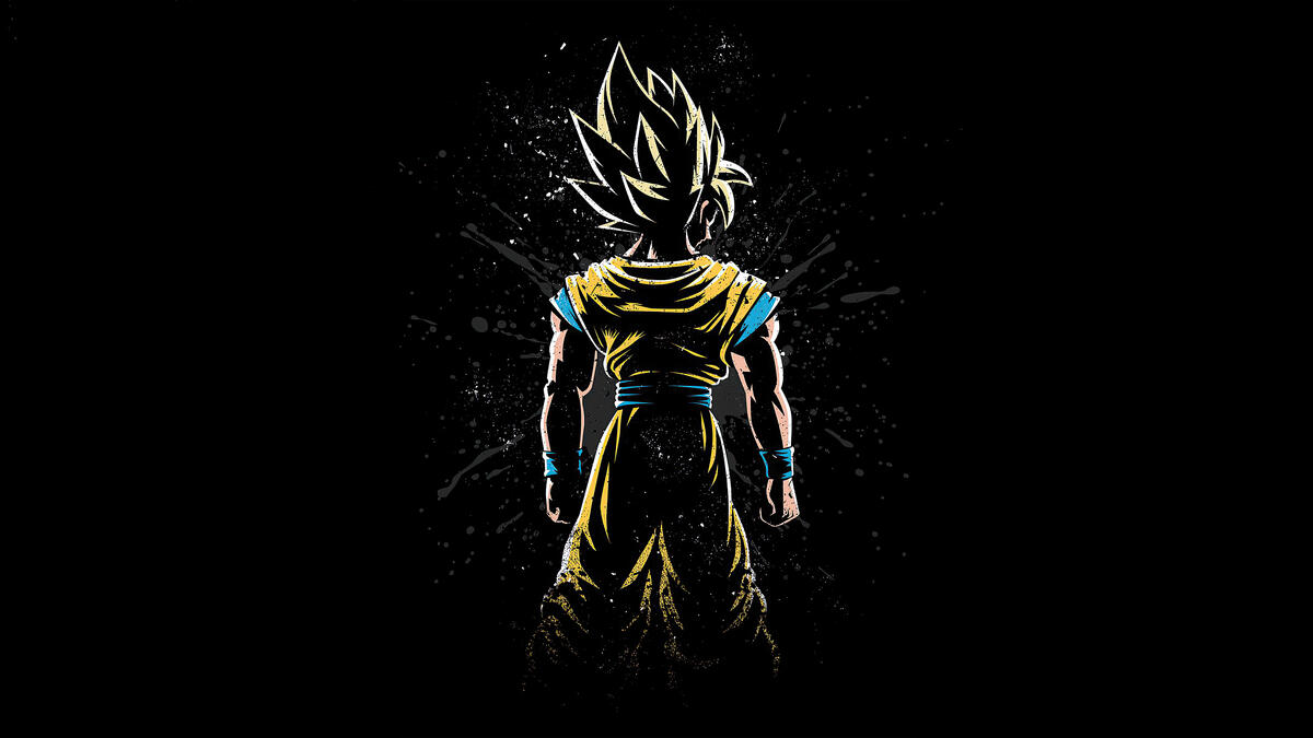 Rendering of a silhouette of Goku standing back to back