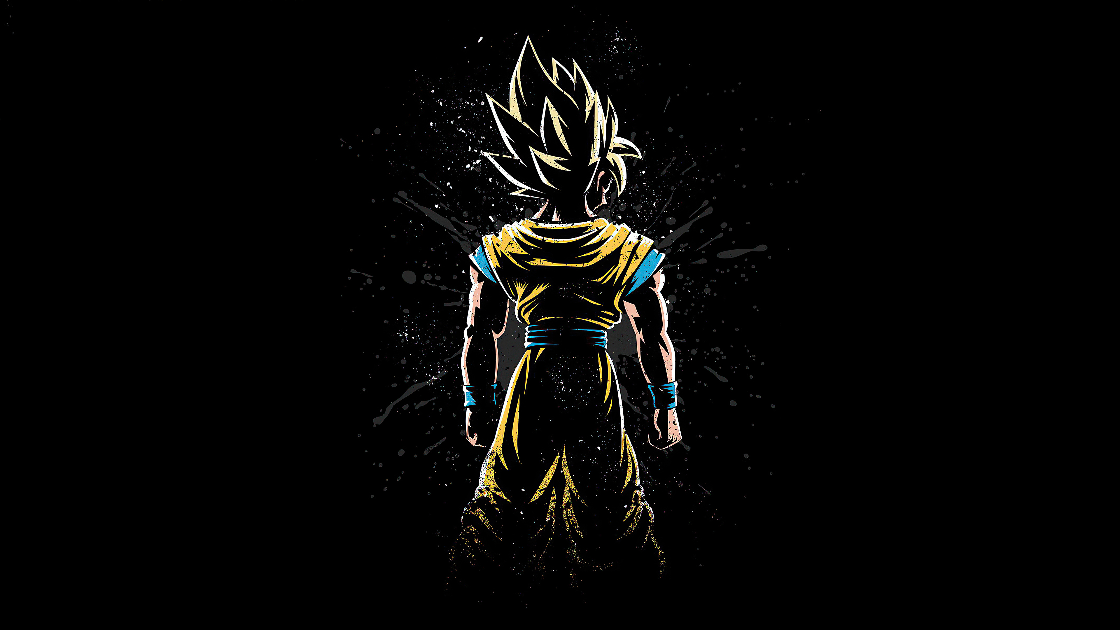 Free photo Rendering of a silhouette of Goku standing back to back