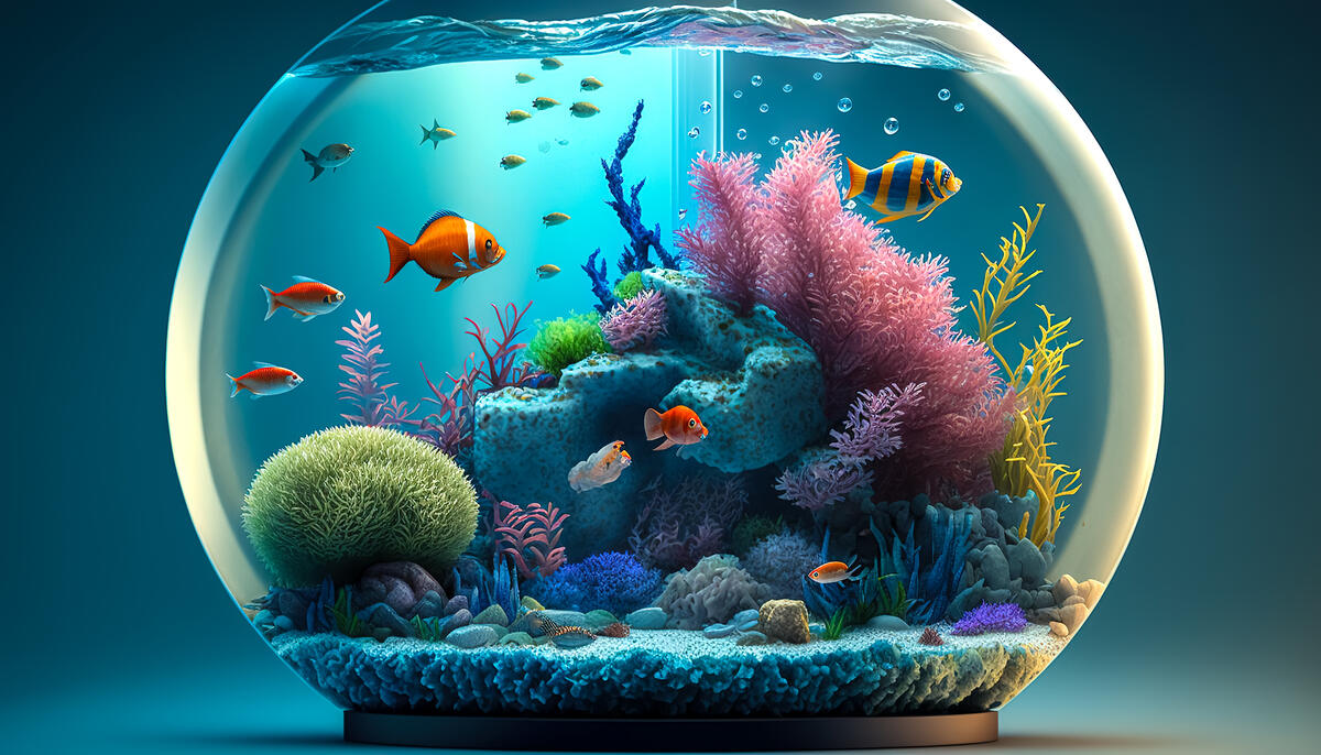 Round aquarium with fish