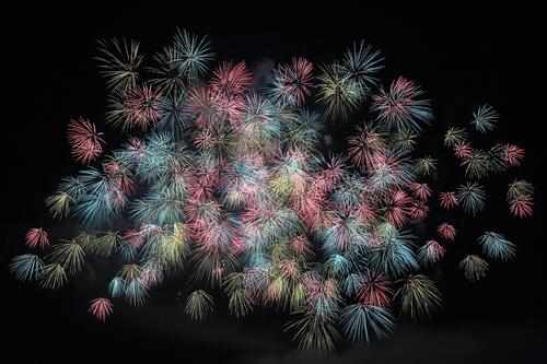Multicolored fireworks in the night sky