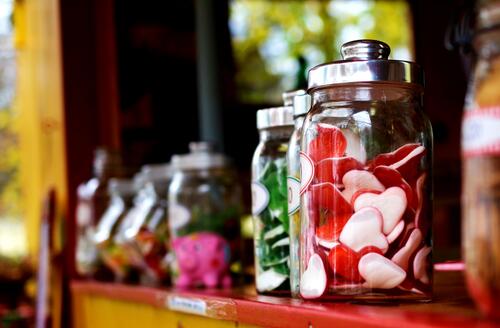 Transparent jars of goodies