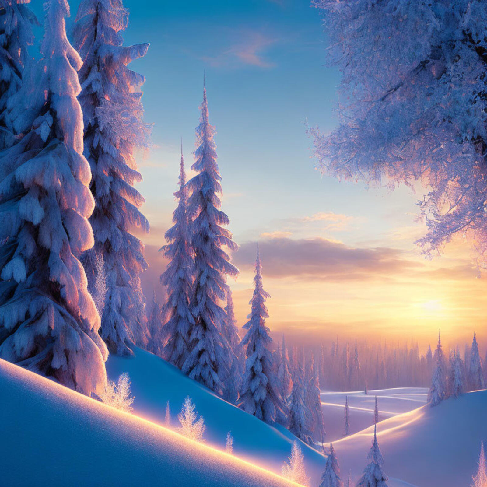 Бесплатное фото Морозное снежное утро в еловом лесу