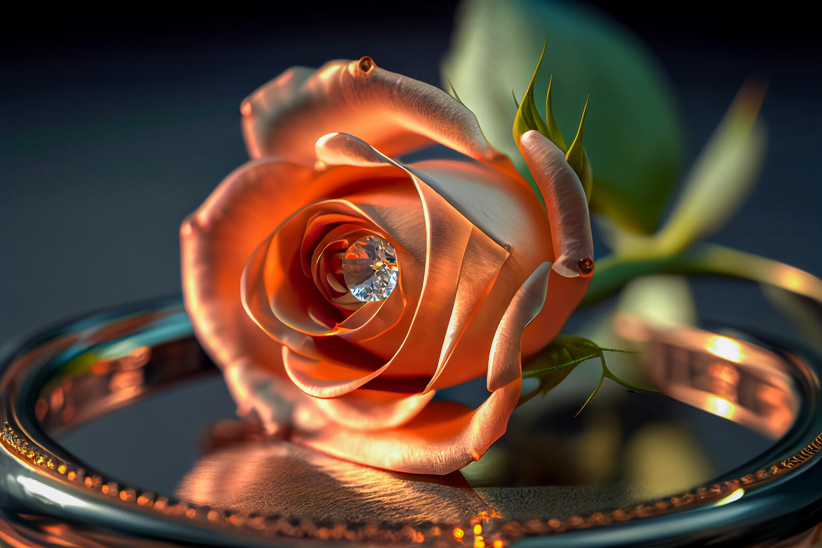 Бесплатное фото Бутон розы с бриллиантом внутри