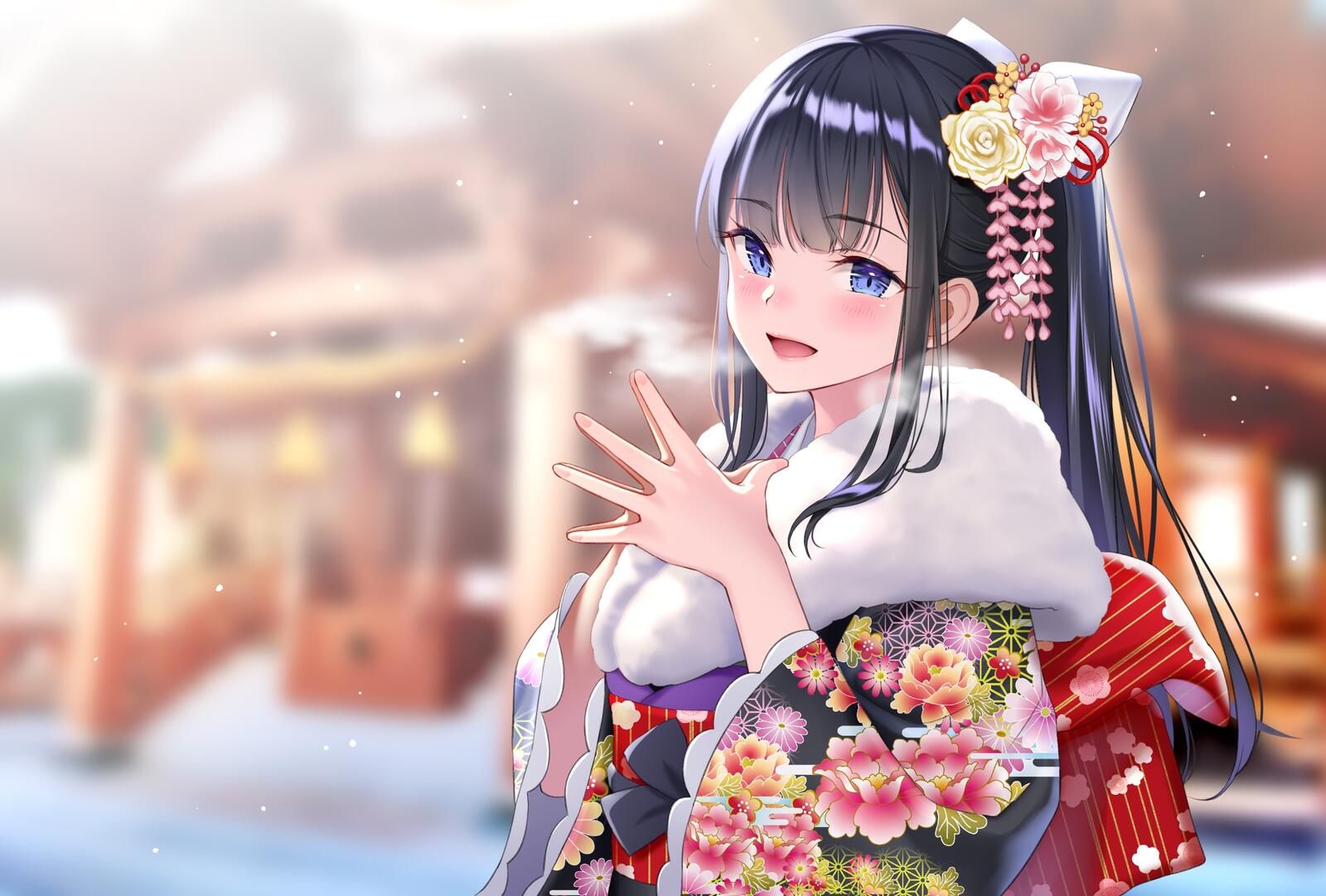 Wallpapers wallpaper anime girl winter japanese clothes on the desktop