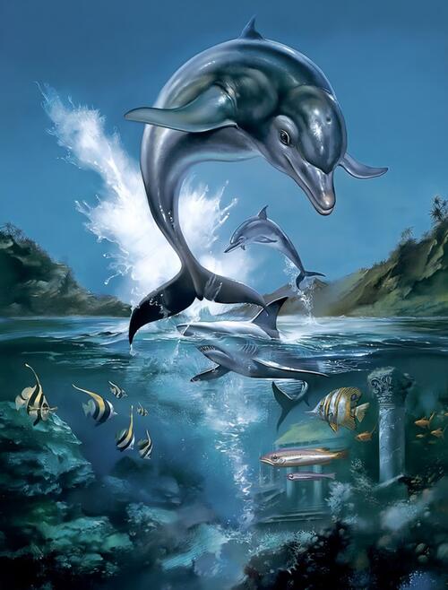 Дельфин над водой