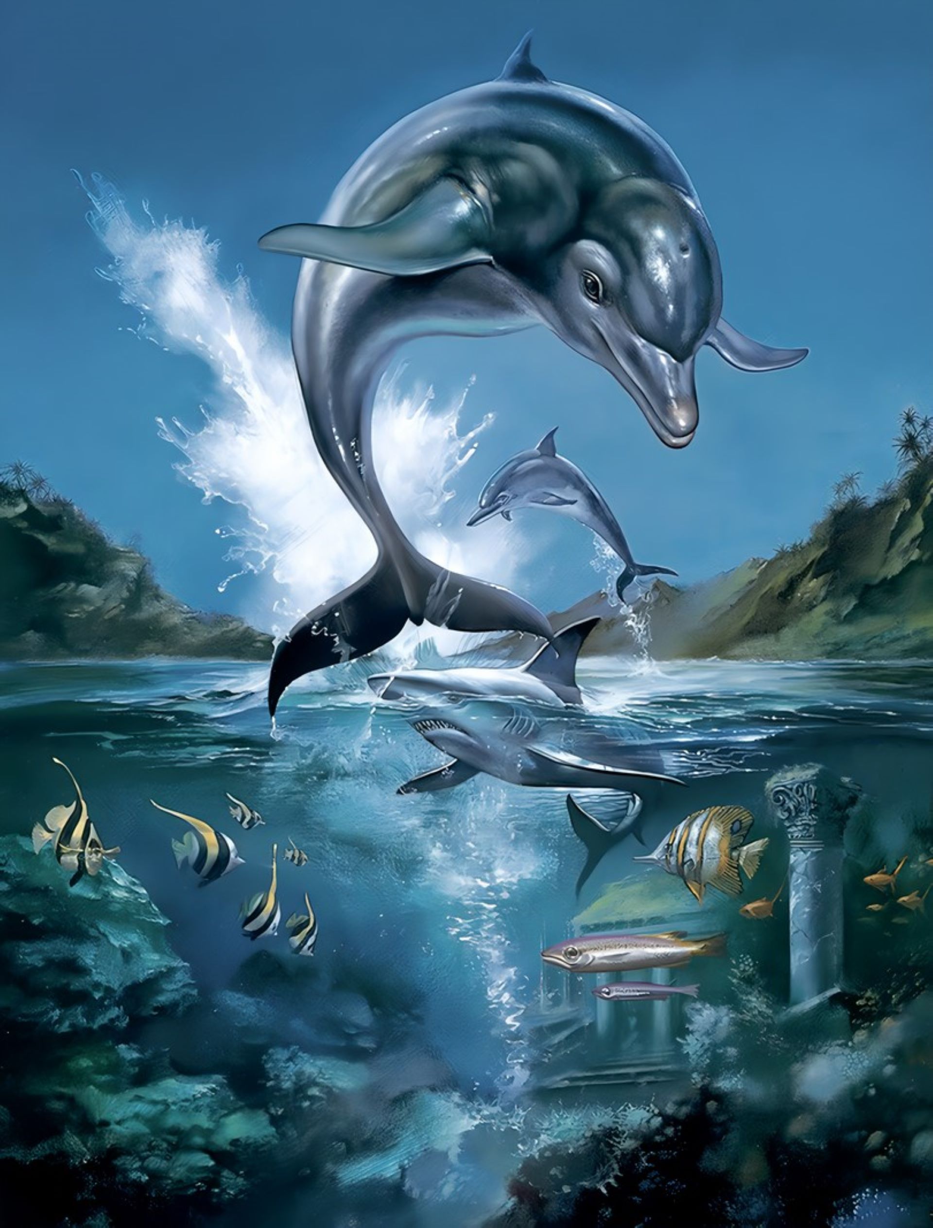 免费照片水面上的海豚