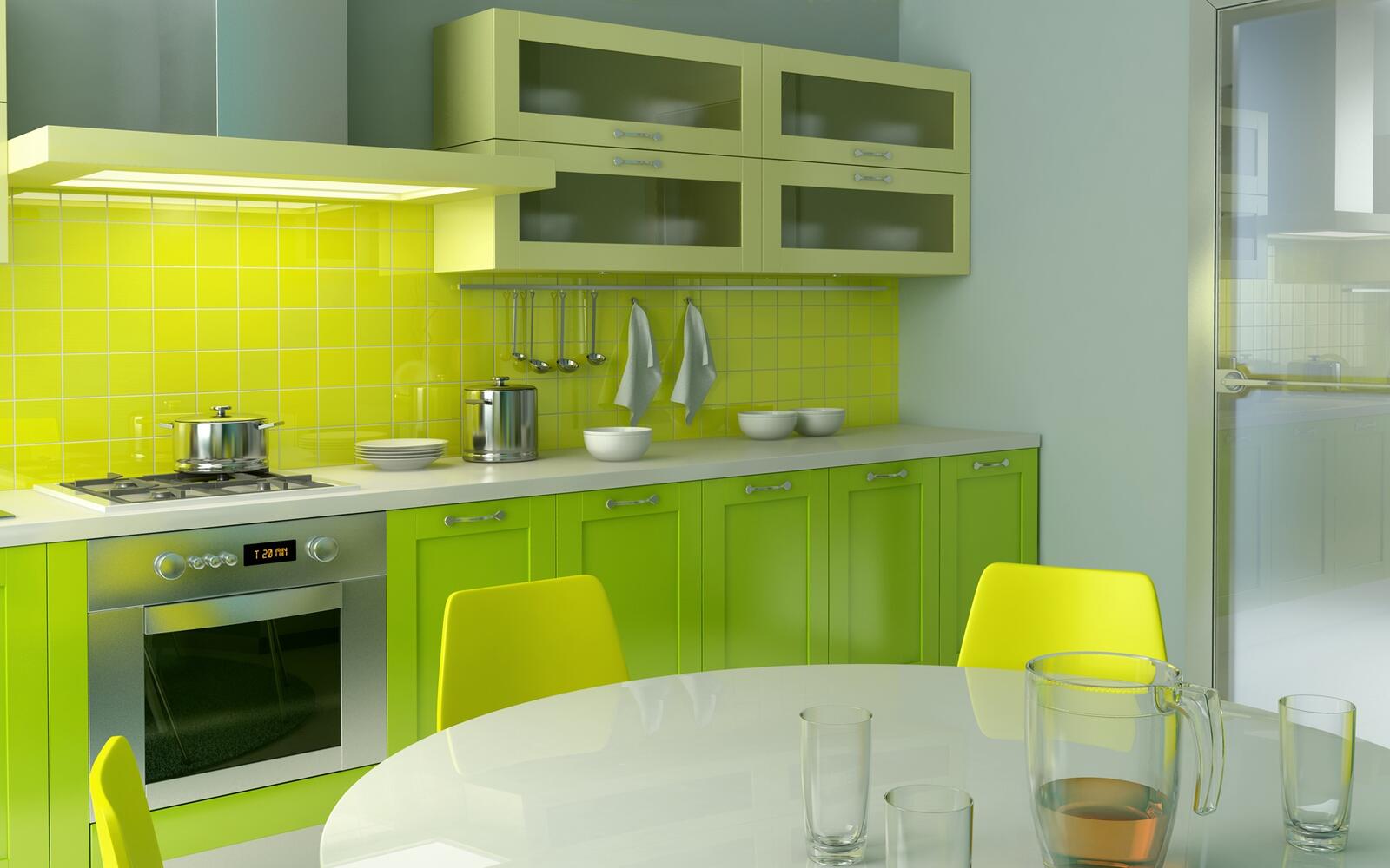 Бесплатное фото Зеленый кухонный гарнитур