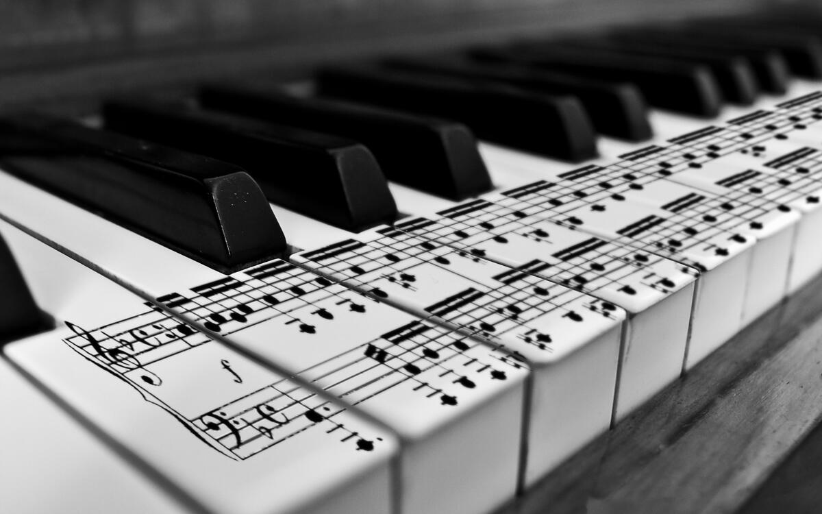 Monochrome photograph of piano buttons