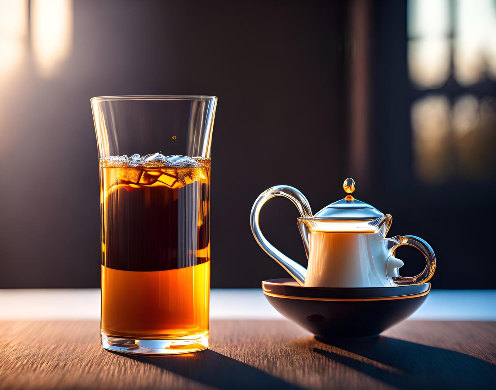 Бесплатное фото Черный чай в стеклянной чашке утром