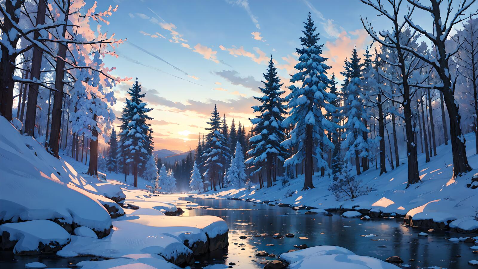 Бесплатное фото Сосновый лес, покрытый снегом