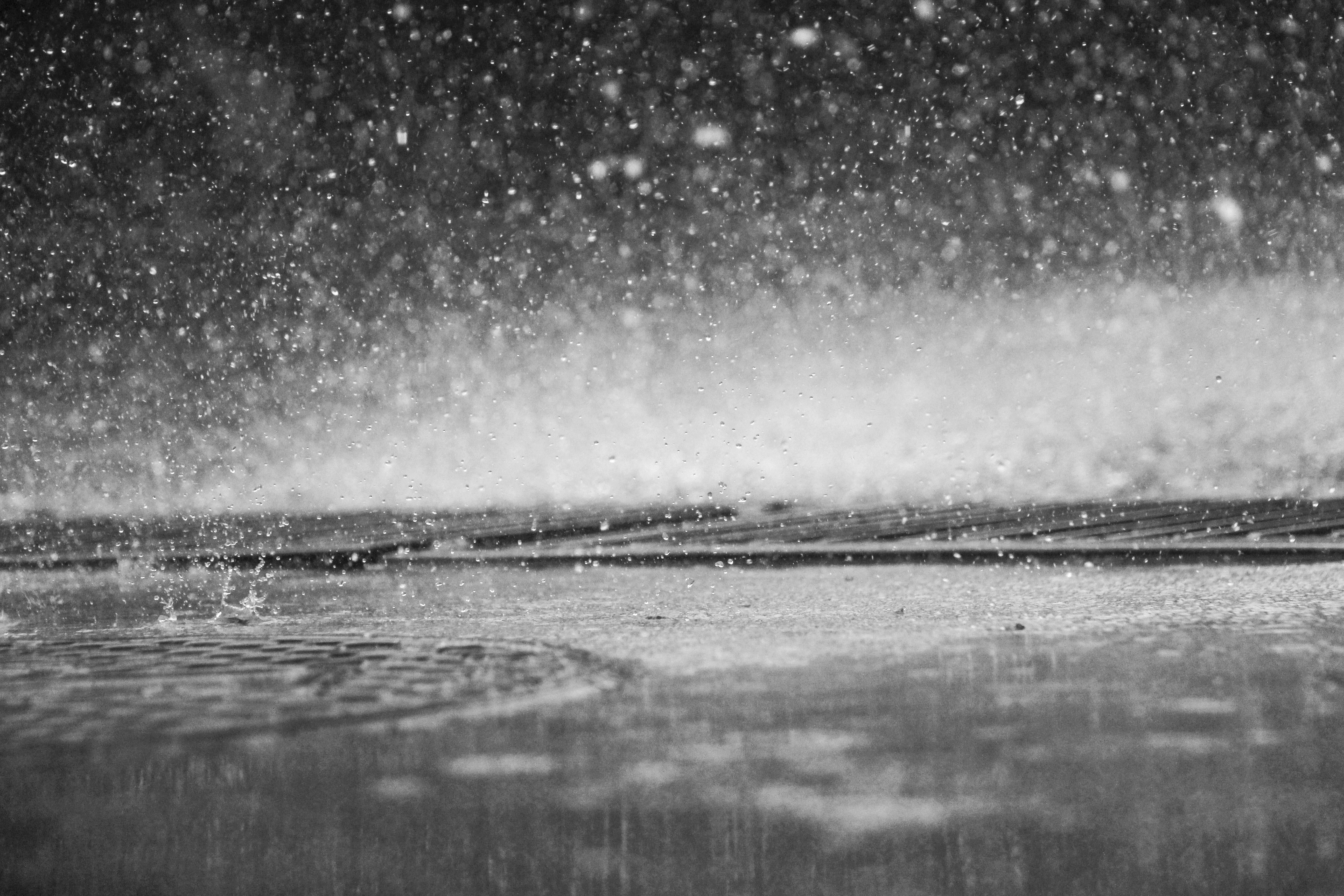 Бесплатное фото Капли дождя падают в лужу
