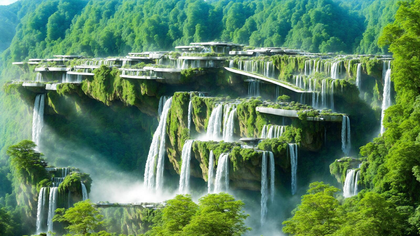 Бесплатное фото Необычное место с фантастическими водопадами