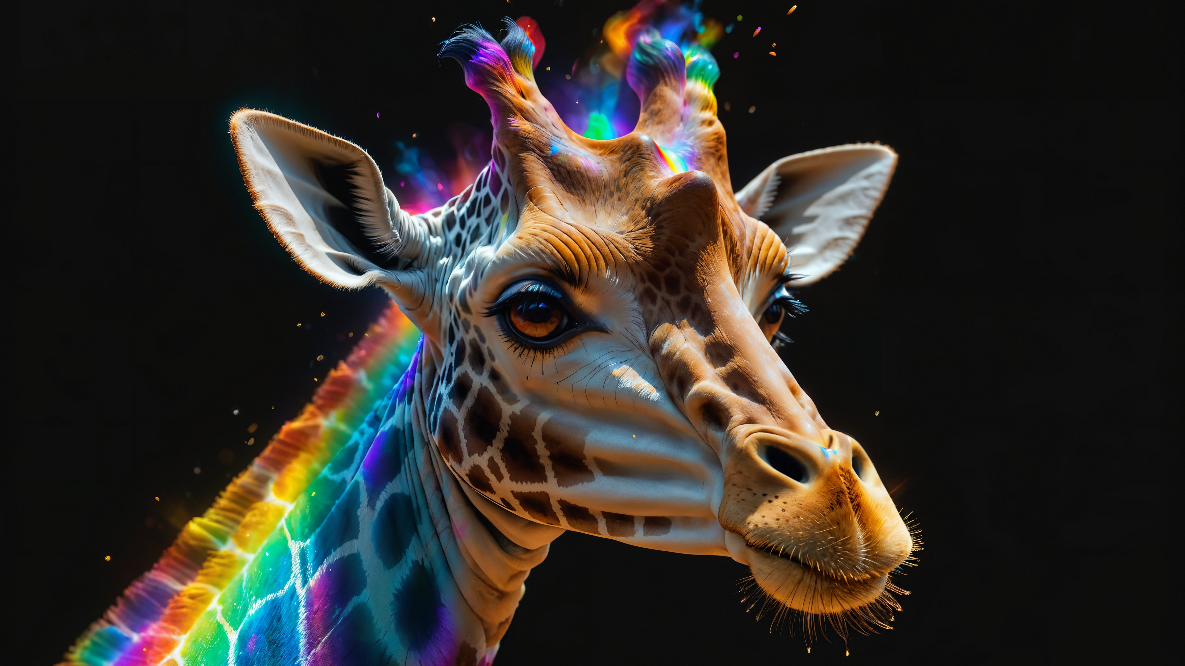 Giraffe head with rainbow pattern