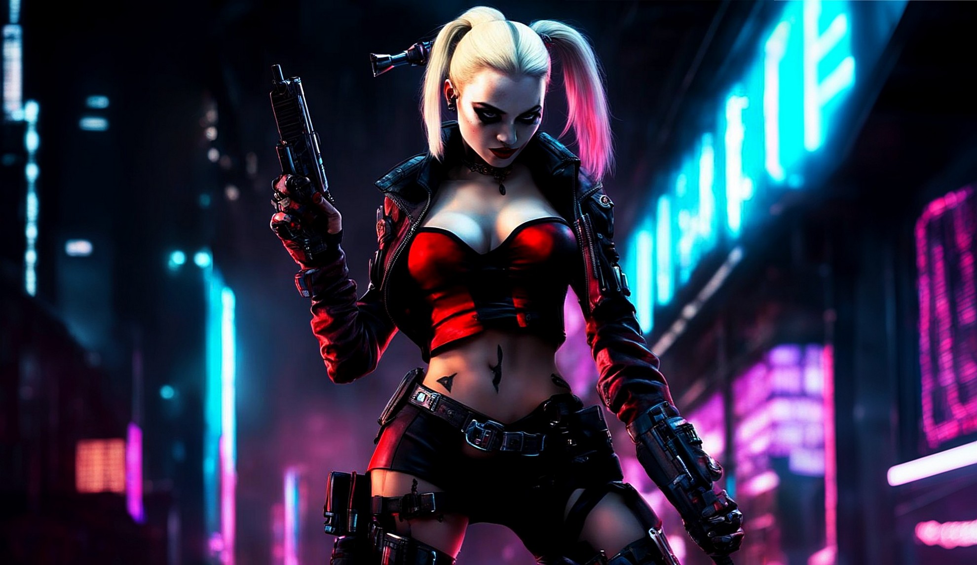 Harley Quinn, with a gun.