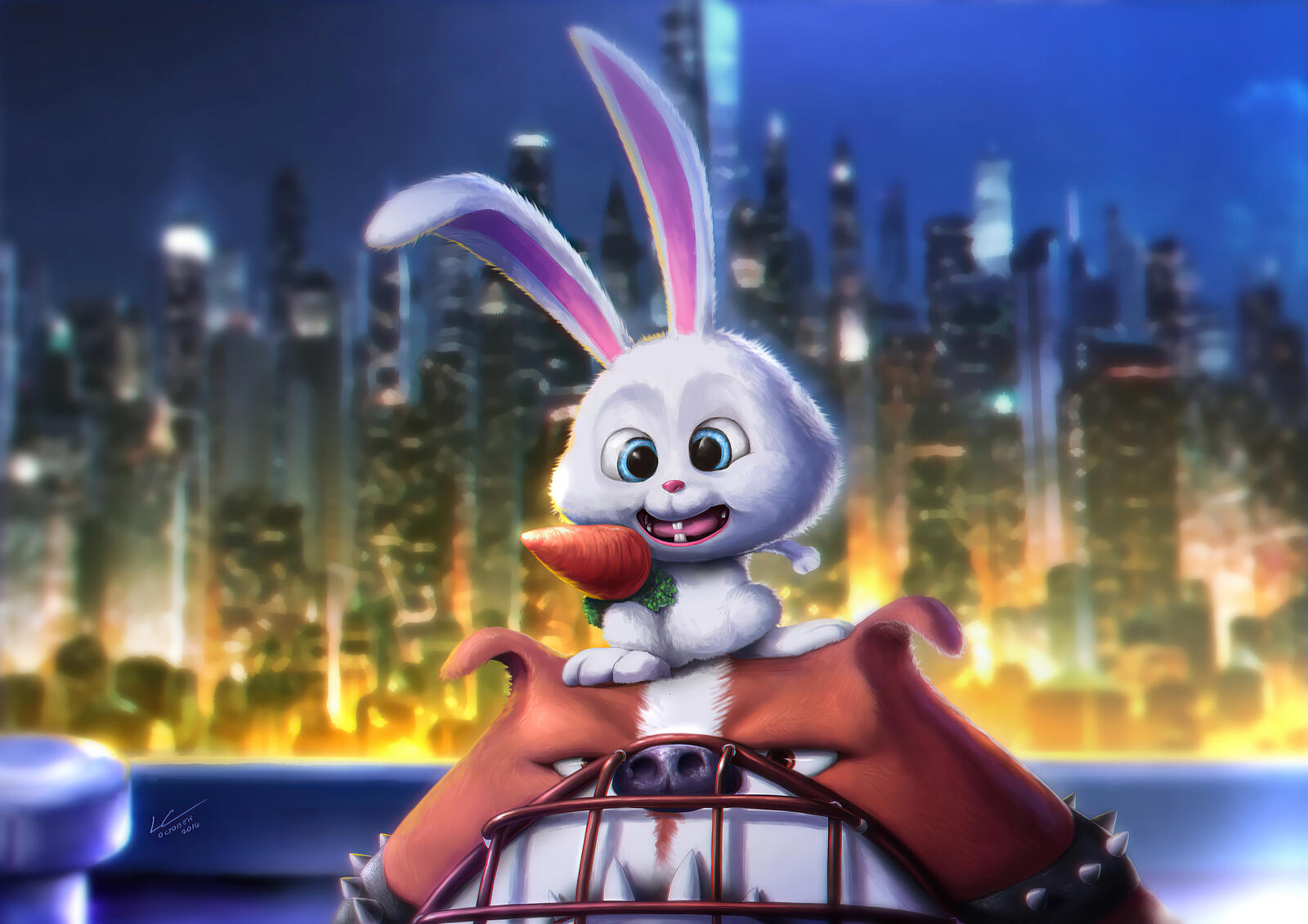 Бесплатное фото Веселый белый кролик с морковкой