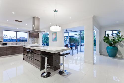 Bright interior in a large kitchen