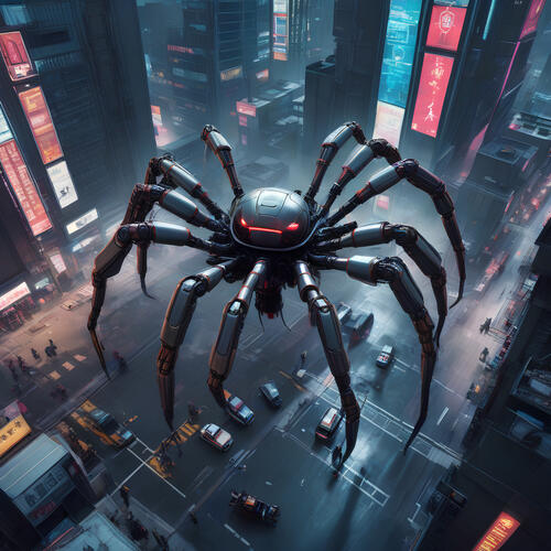 Robot spider in the city