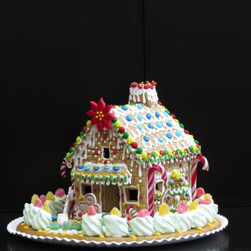 A cake in the shape of a house
