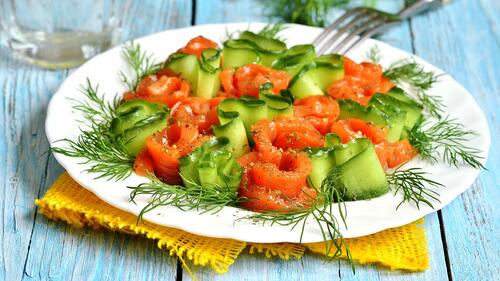 Salad cucumbers tomatoes with dill