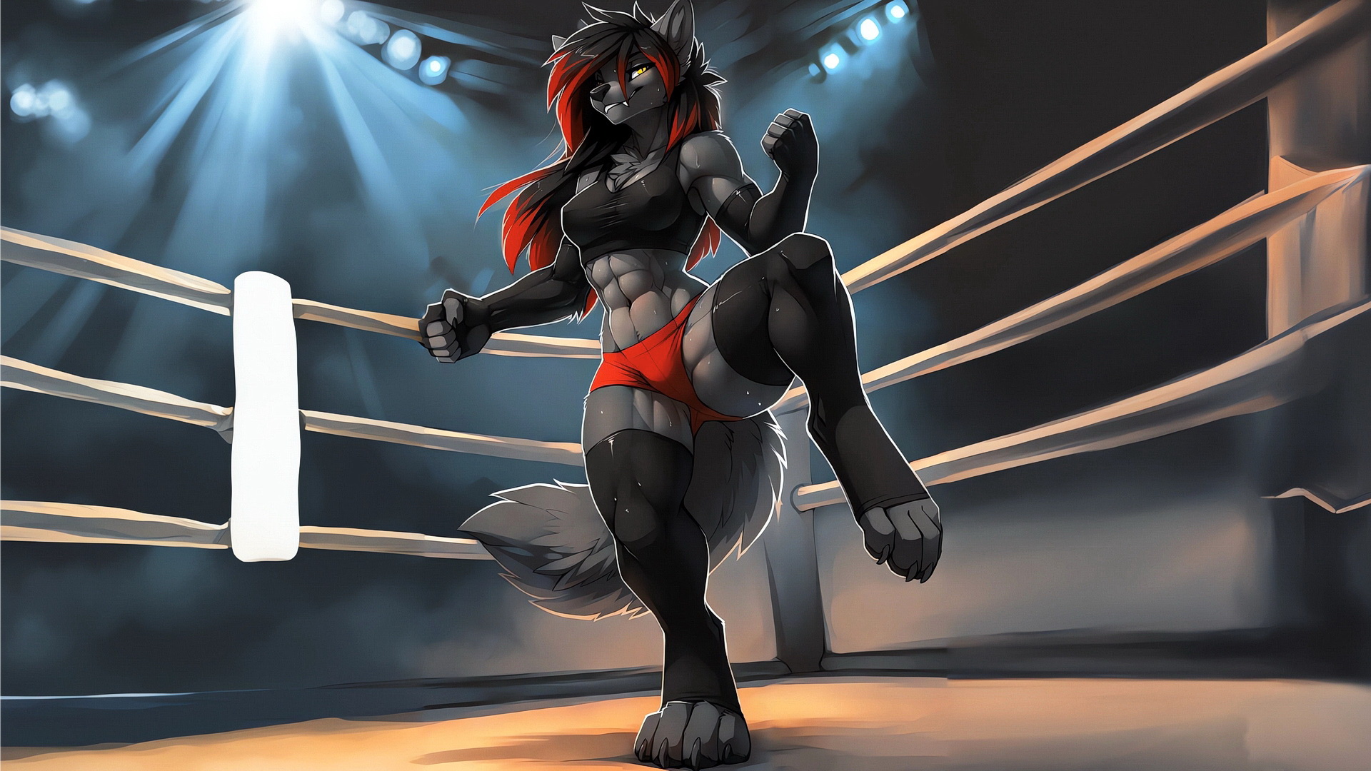 Furry she-wolf in the ring