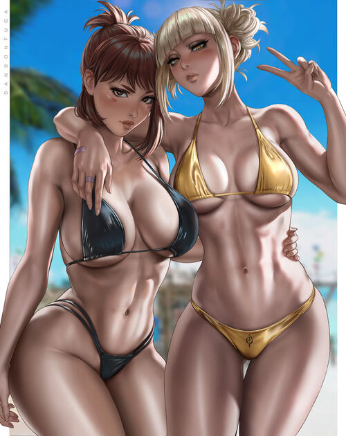 Two painted girls in bikinis