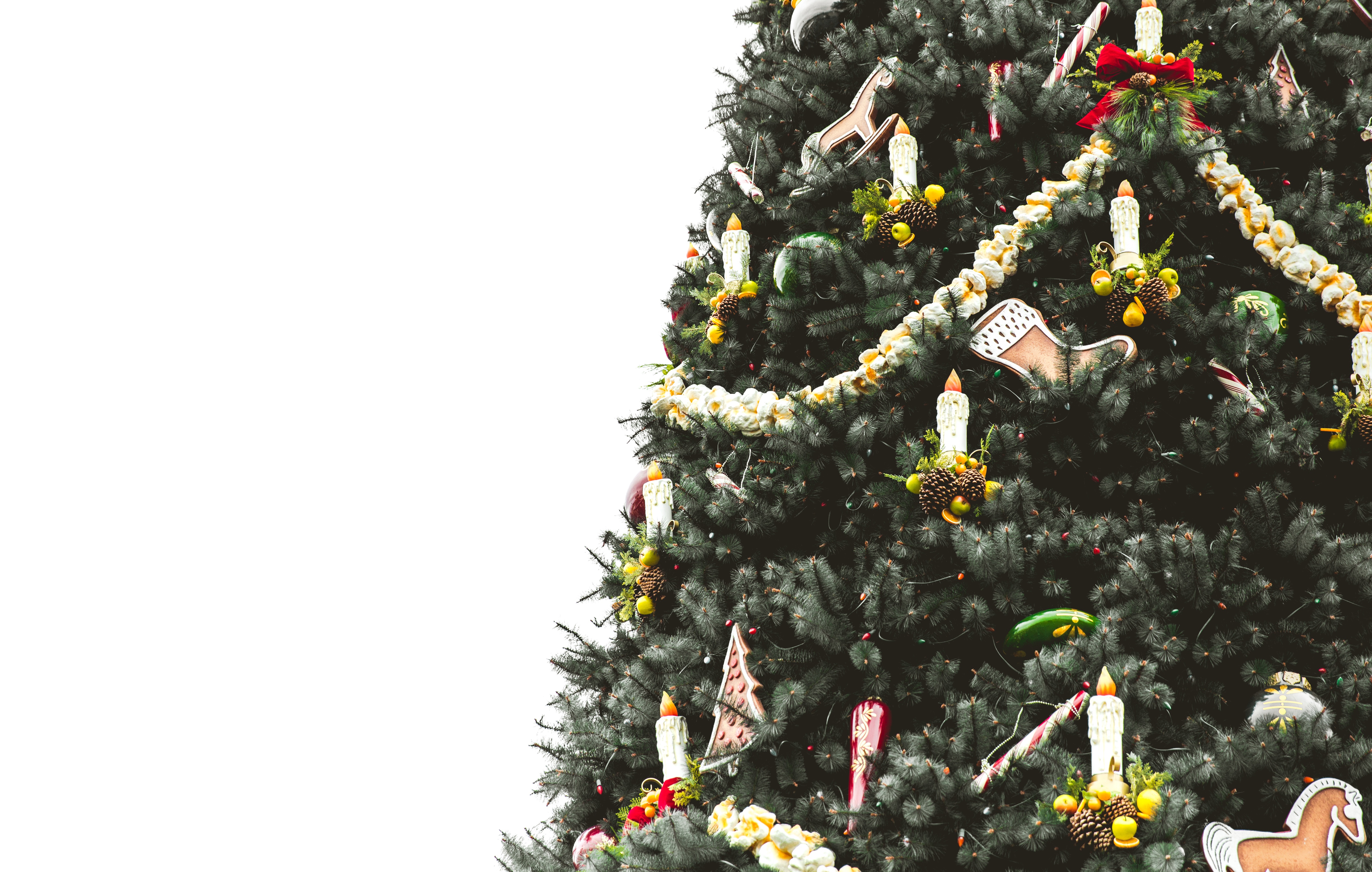 Christmas tree with toys on white background