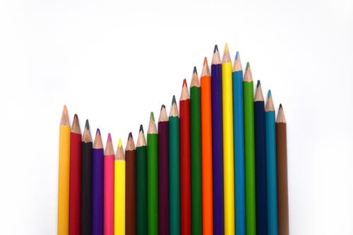 Picture of colored pencils on a white background
