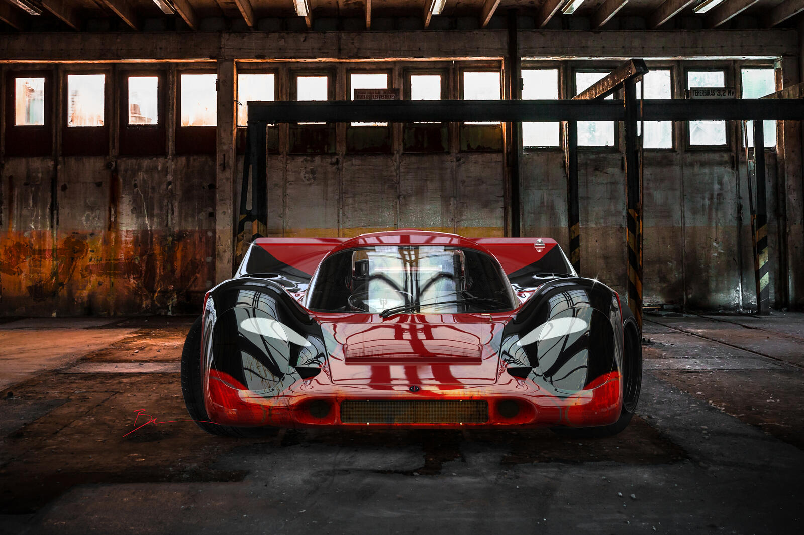 Бесплатное фото Спортивный автомобиль красного цвета раскрашен под фильм Дэдпул