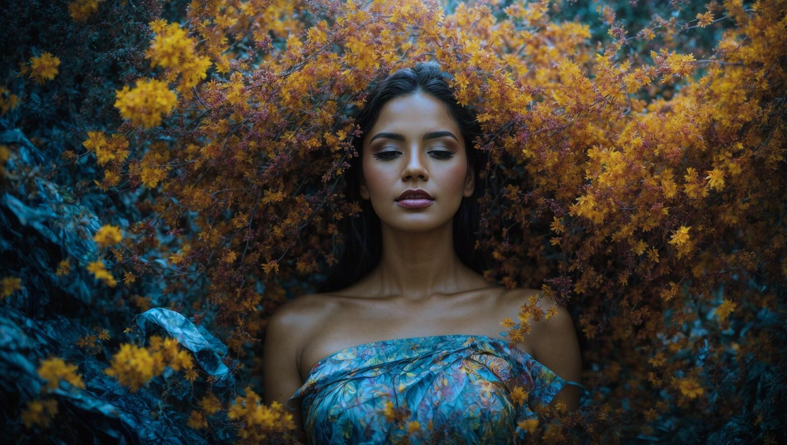 Бесплатное фото Женщина с цветами по всему телу