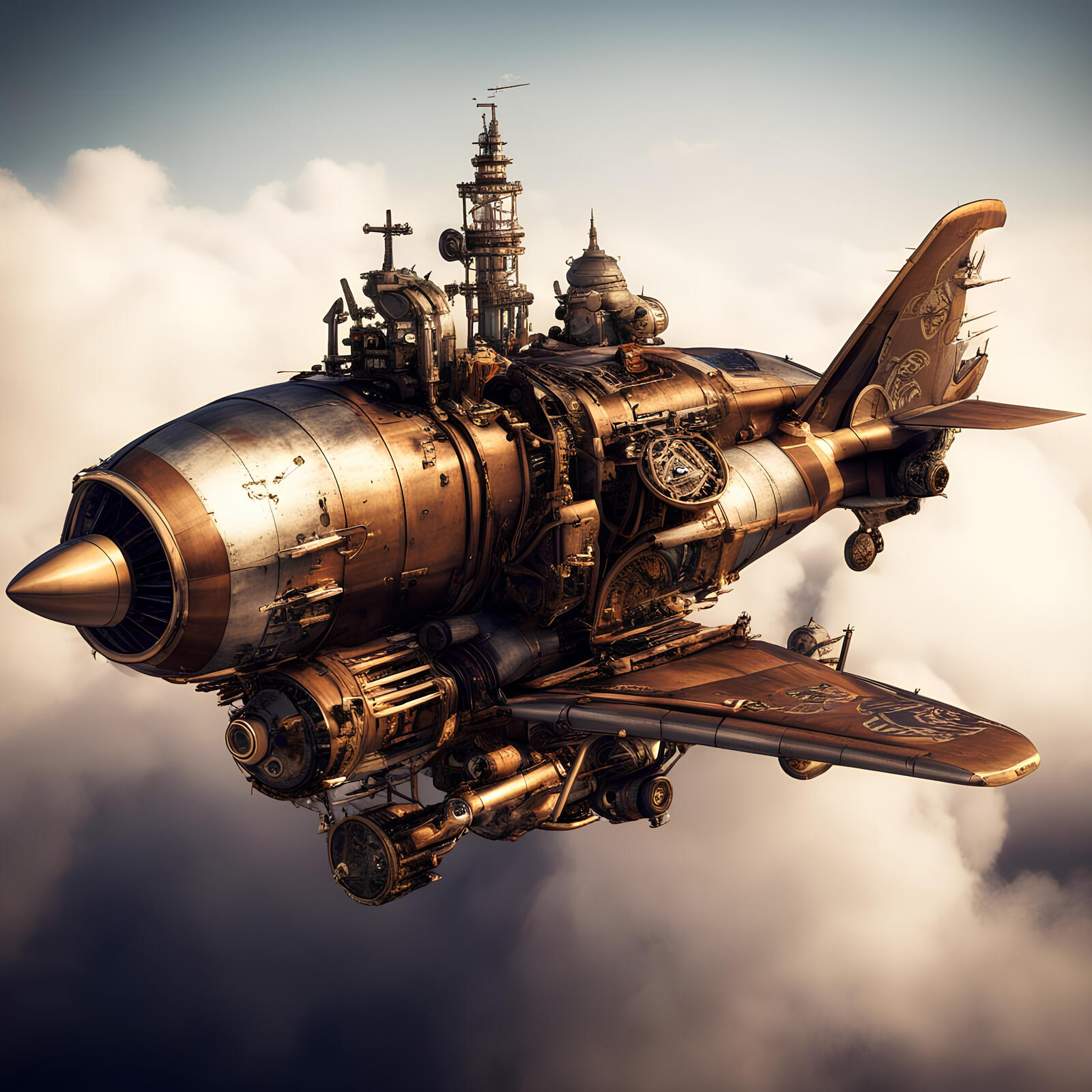 Бесплатное фото Steampunk fighter jet