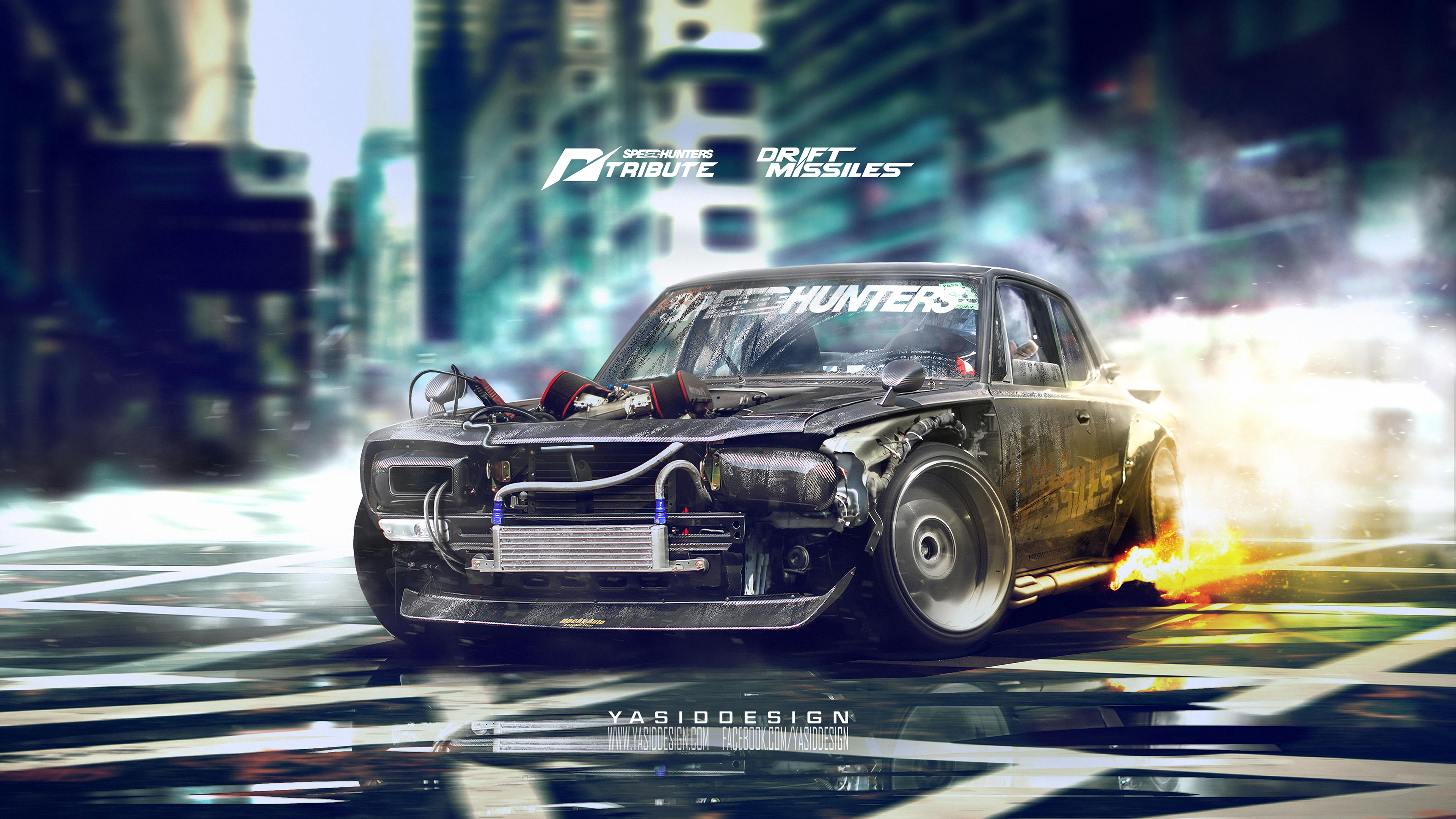 Screensaver with nissan skyline in drifting