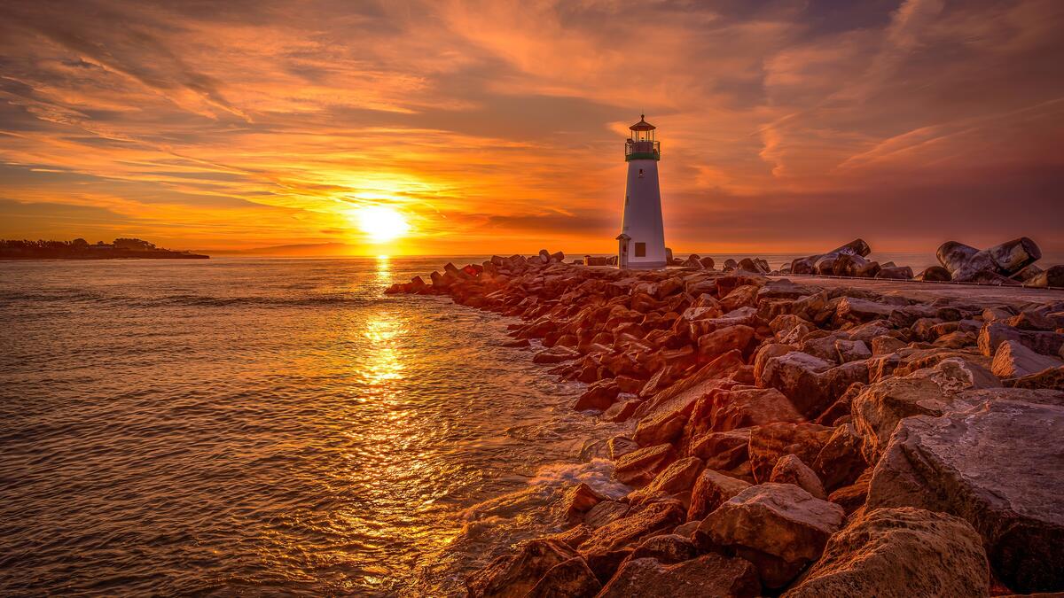 Lighthouse on a sunny sunset