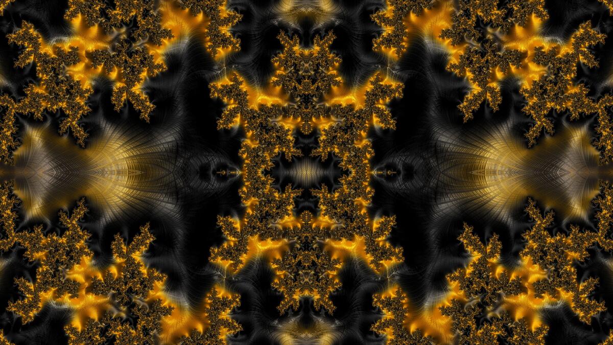 Фрактальное отражение в золотом и черном цветах