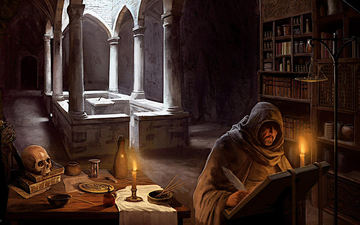 An alchemist in an ancient castle