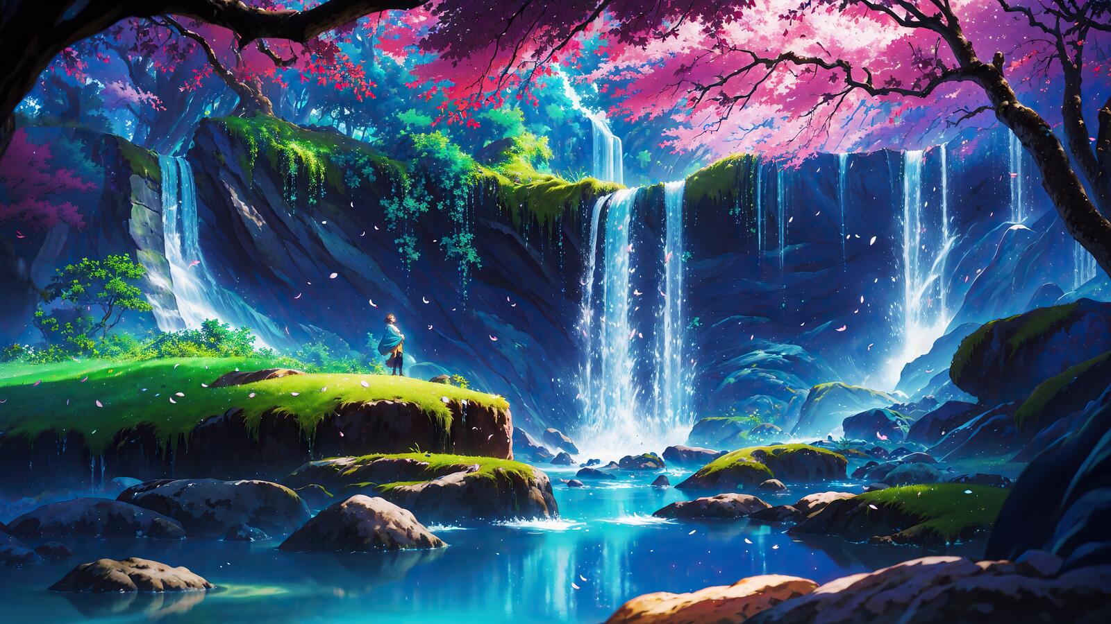 Бесплатное фото Уединение у красивых водопадов