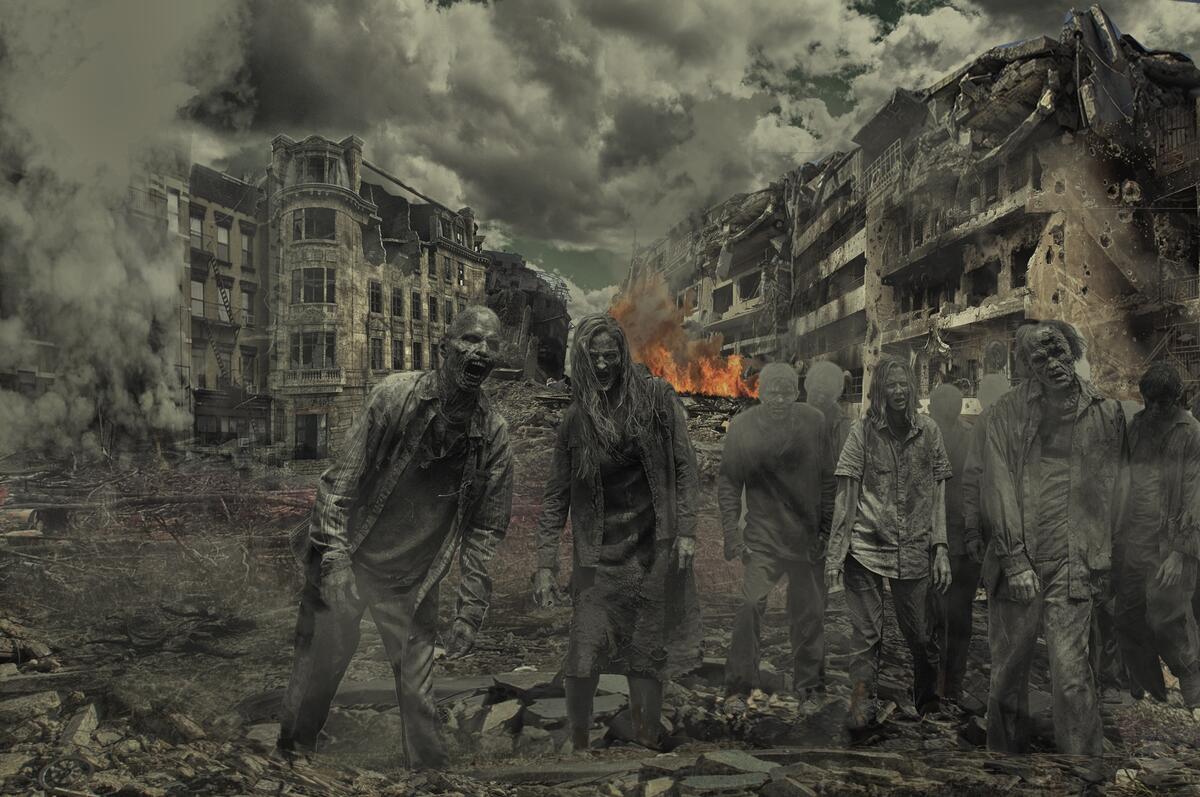 Зомби апокалипсис в разрушенном городе
