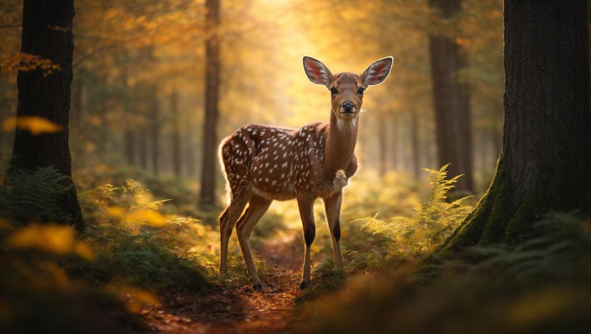 A deer stands in the woods