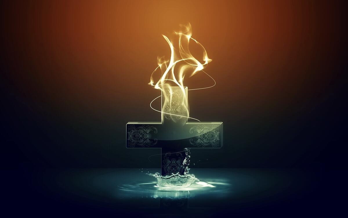 A fiery cross in the water
