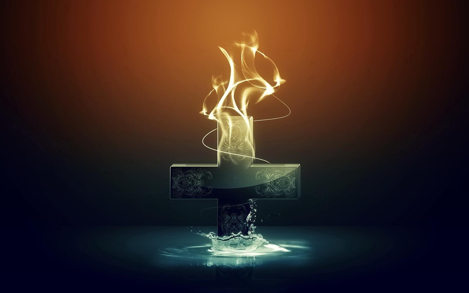 Бесплатное фото Огненный крест в воде