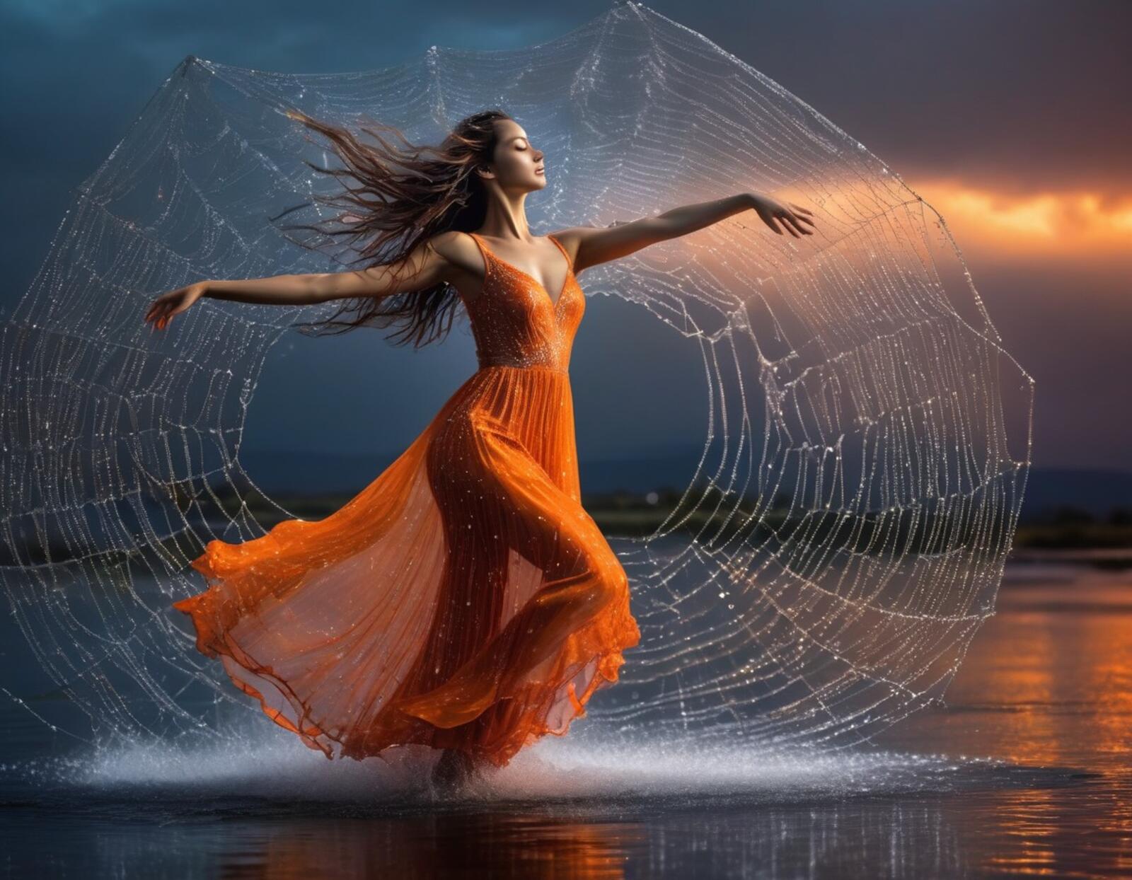 Бесплатное фото Девушка танцует на закате