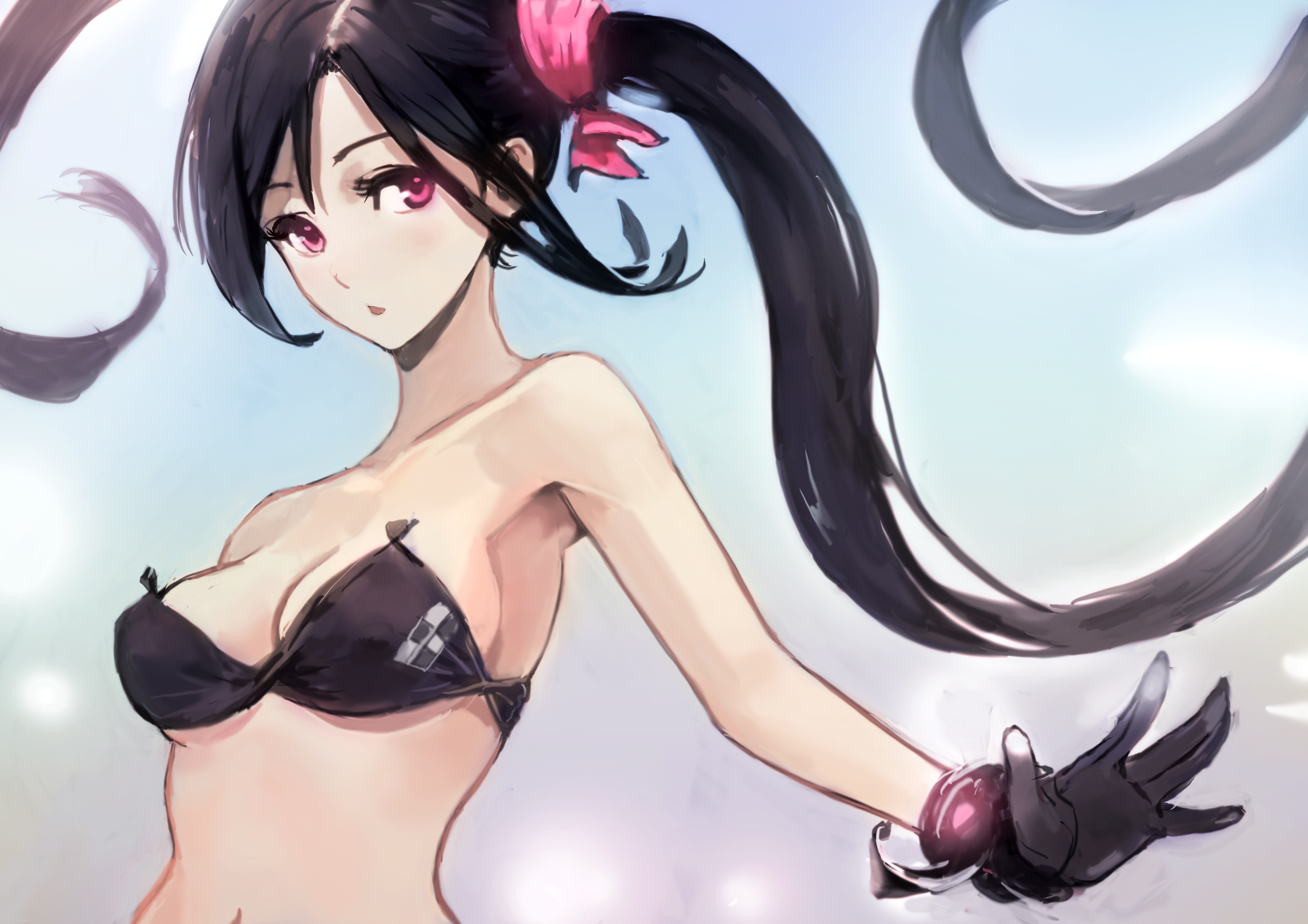 Anime girl in a black swimsuit.