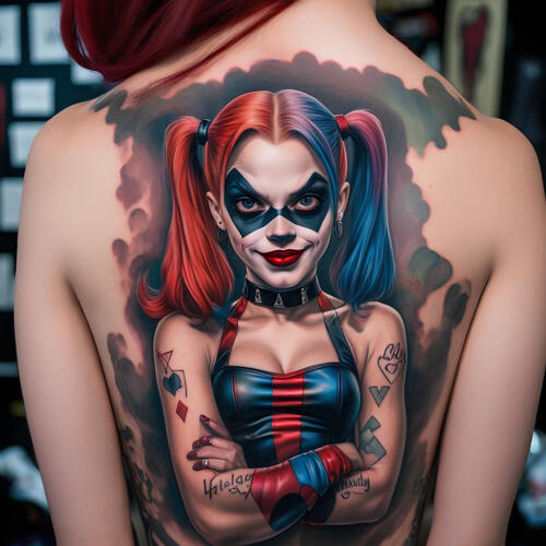 The girl with the Harley Quinn tattoo on her back.