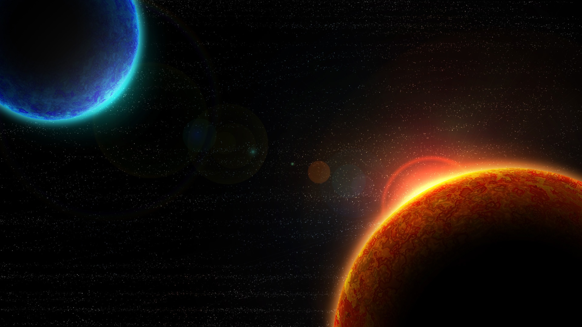 Red and blue planets on the black background of space