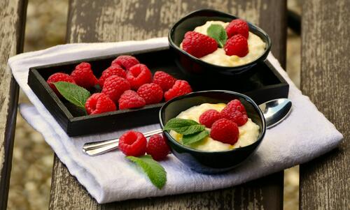 Raspberries with morning porridge