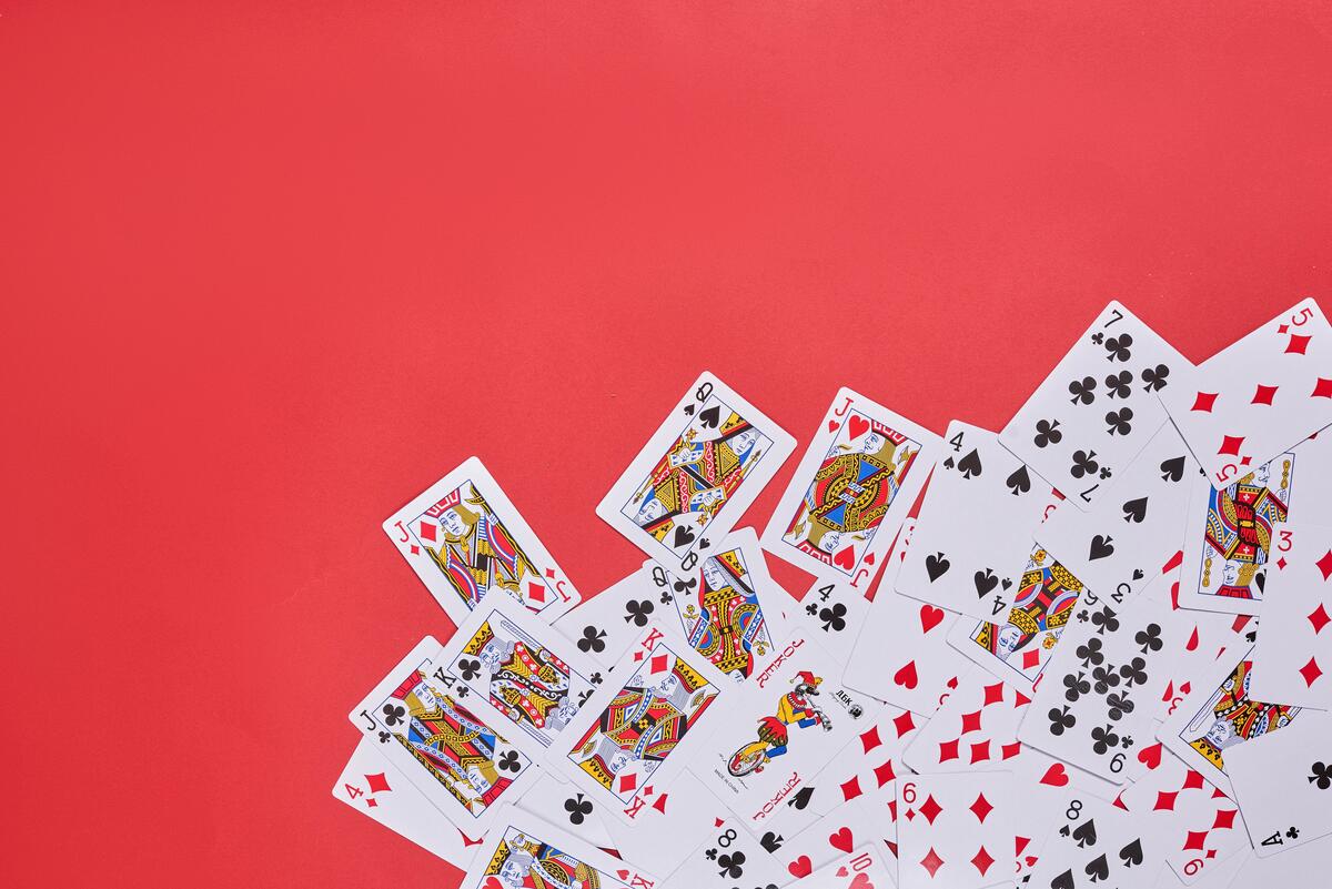 Playing cards on a red background