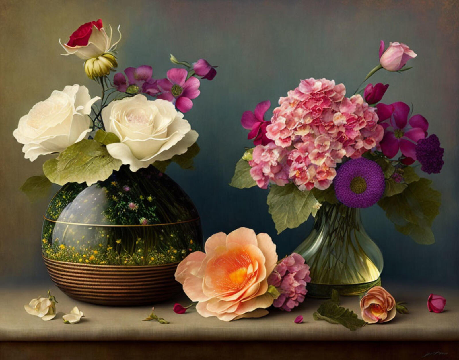 Free photo Two vases with beautiful flowers