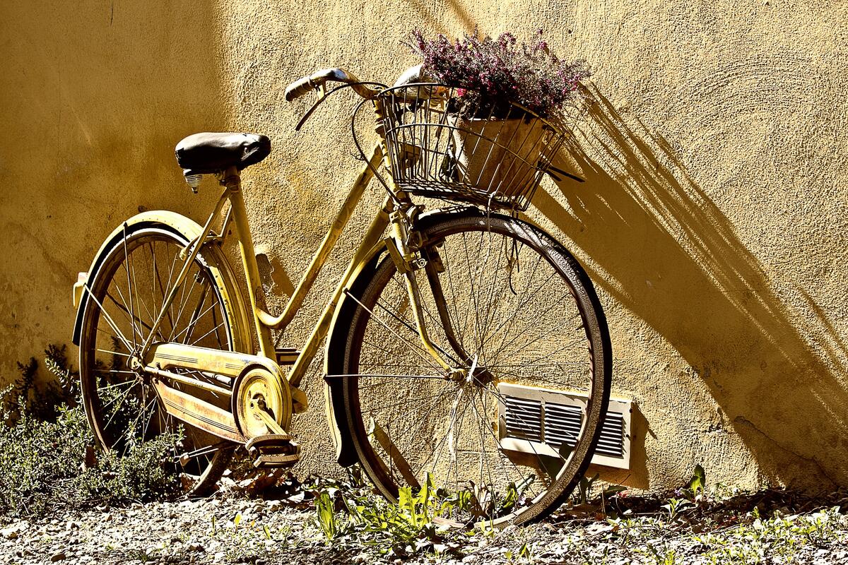 一辆废弃的老式自行车