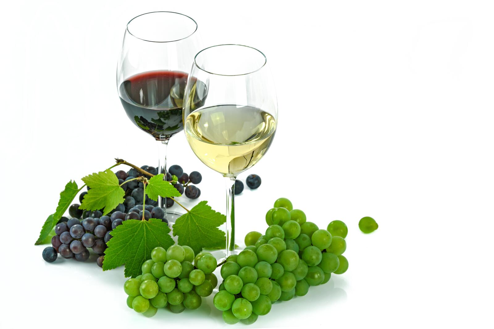 Бесплатное фото Два бокала с красным и белым вином