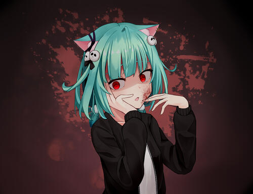Anime girl with green hair and animal ears