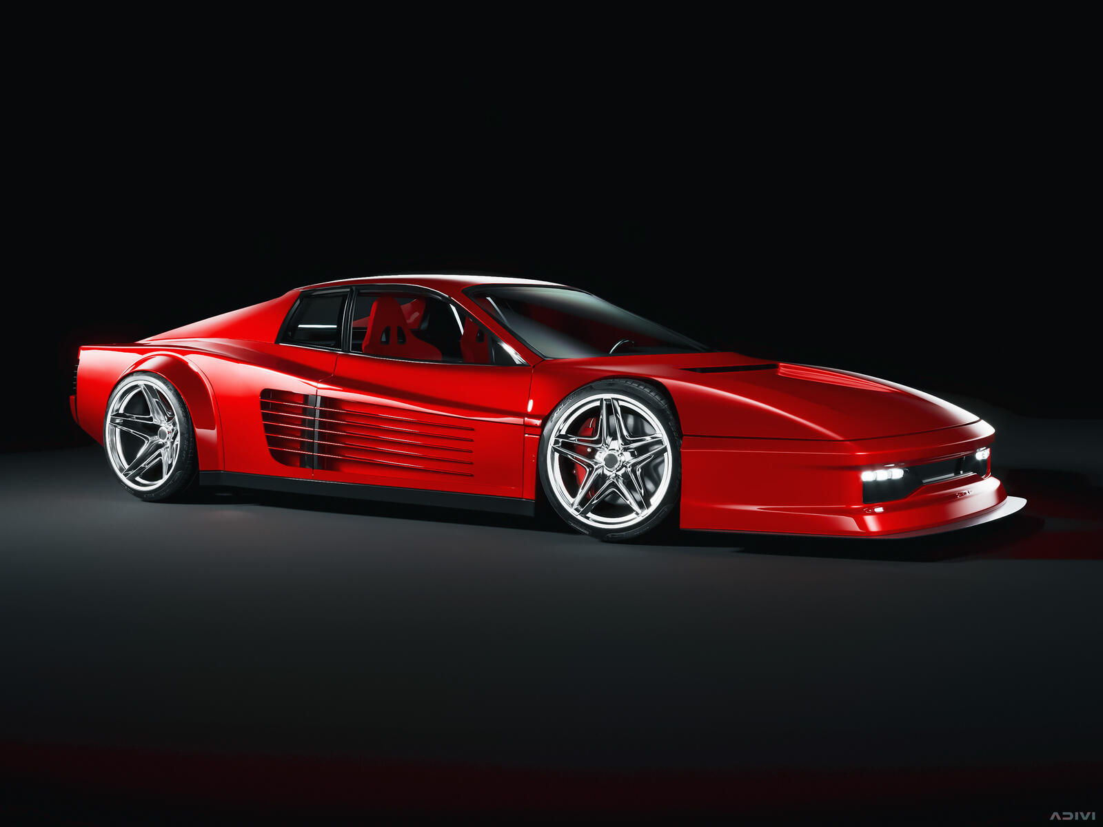 Бесплатное фото Ferrari testarossa красного цвета на черном фоне
